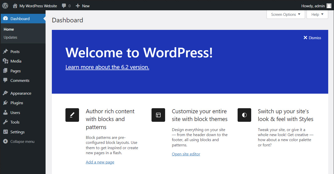 wordpress screen